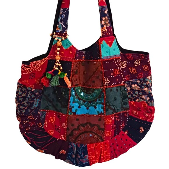Tribe Azure Fair Trade Handmade Indian Shoulder Beach Bag Tote Boho Patchwork - Picture 2 of 6